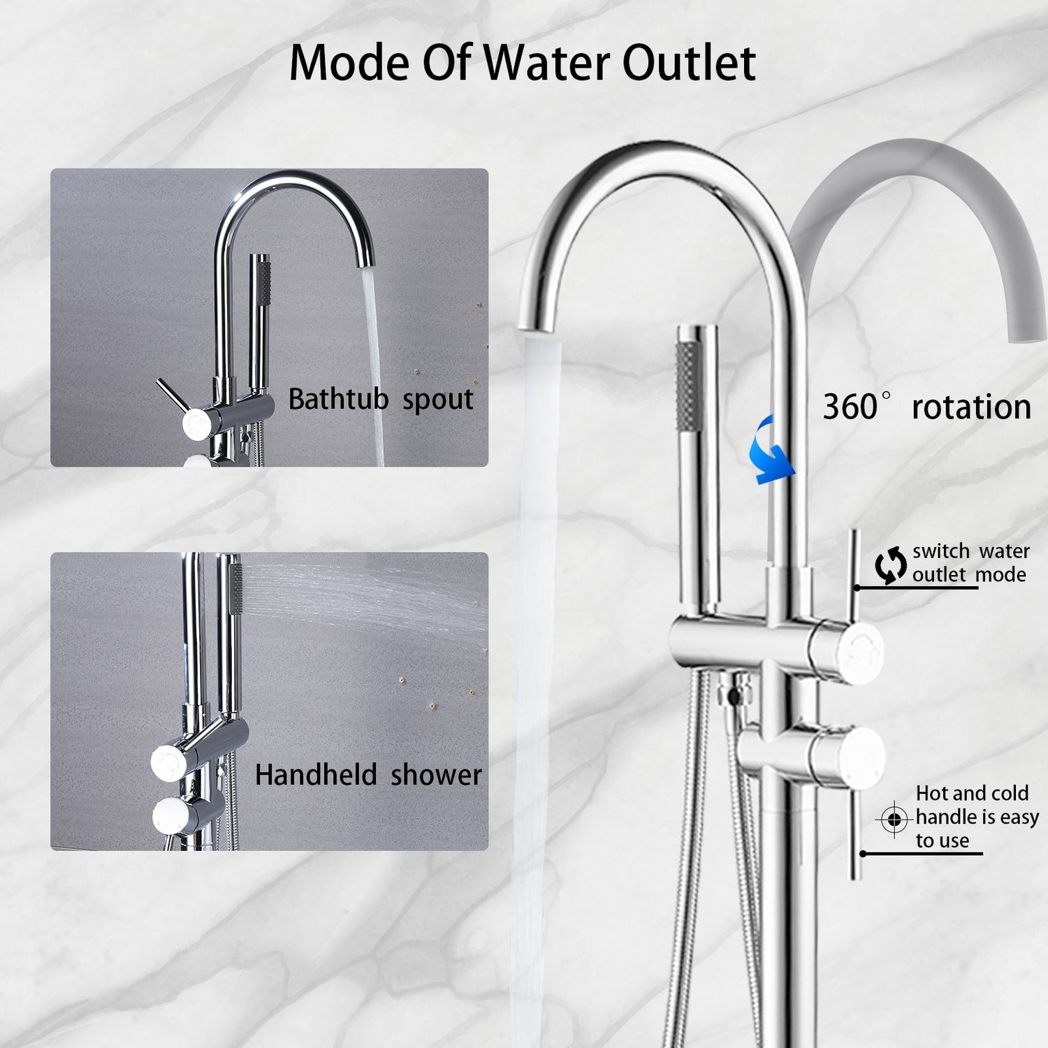 Floor Mount Bathtub Faucet Freestanding Tub Filler Chrome Finish ...