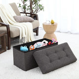 Foldable Tufted Linen Large Storage Ottoman Bench Foot Rest Stool/Seat - 15" x 30" x 15"