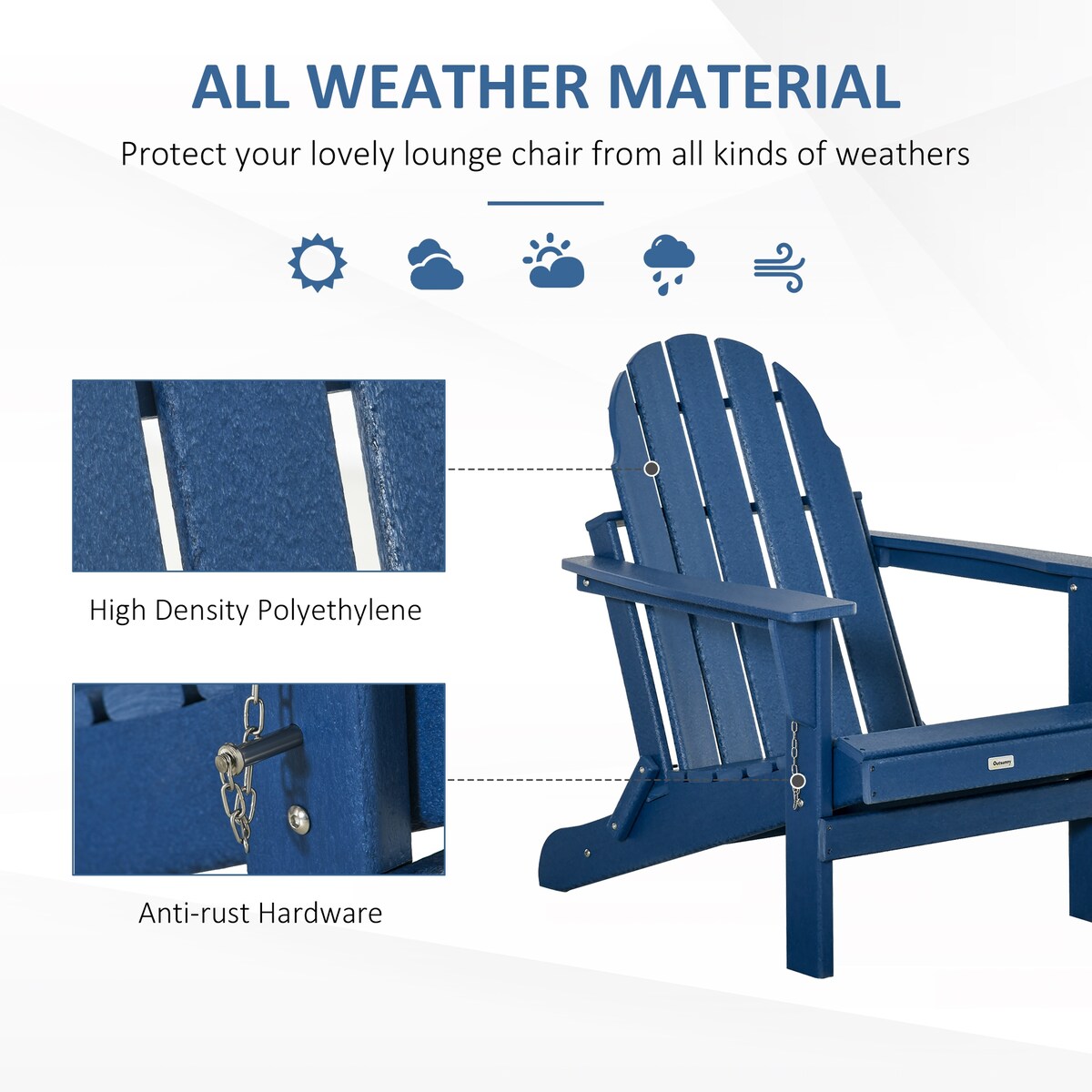 Folding Adirondack Chair, Faux Wood Patio & Fire Pit Chair, Weather Re