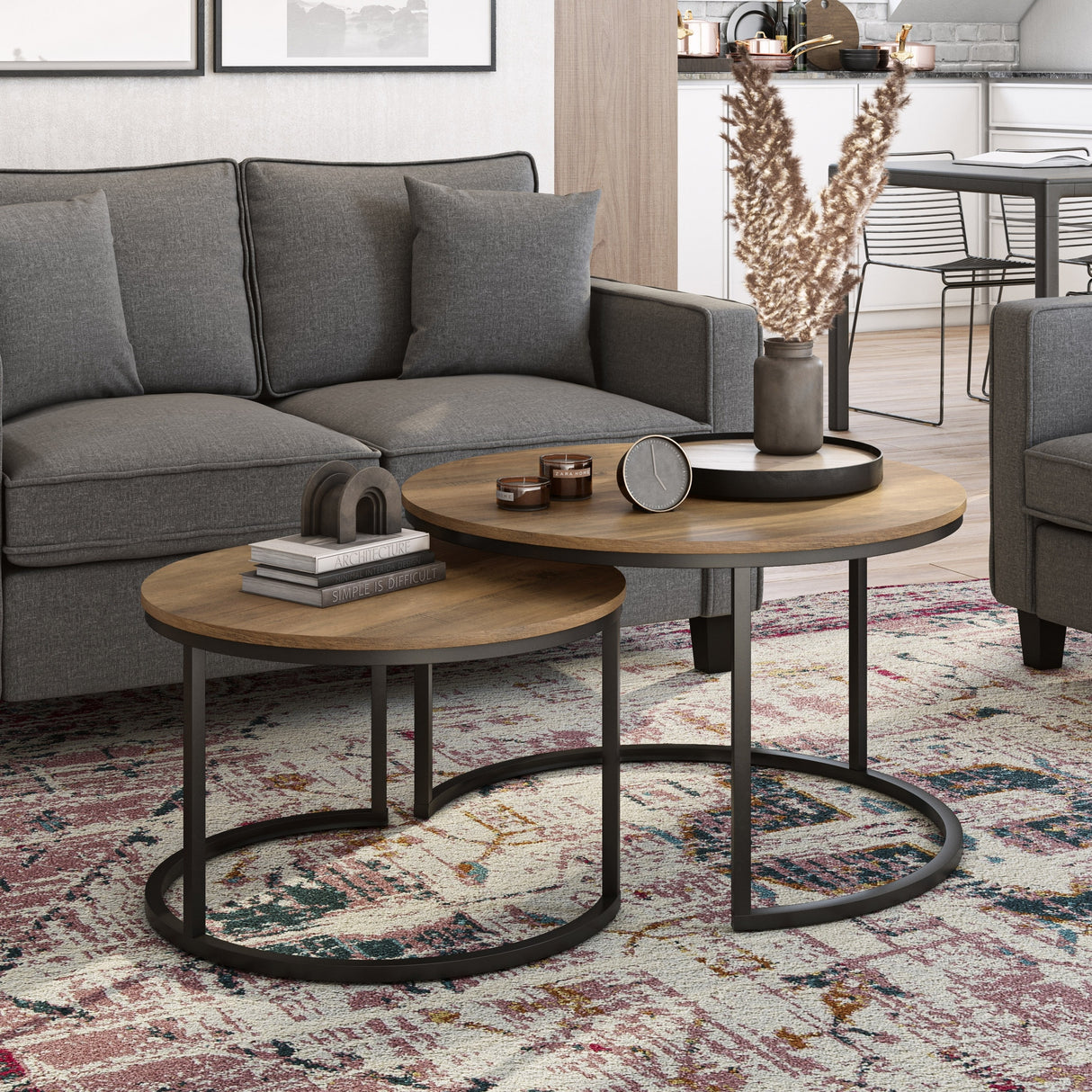 Fort Worth Set of 2 Round Nesting Coffee Tables, Brown Overstock