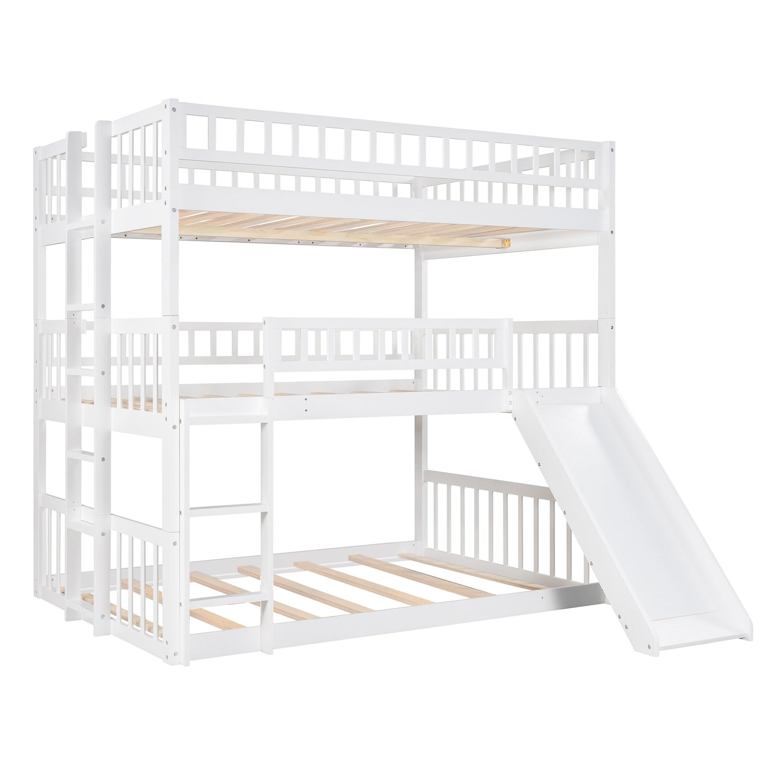 Full Over Full Over Full Triple Bunk Bed with Slide, Ladder, Guardrail ...