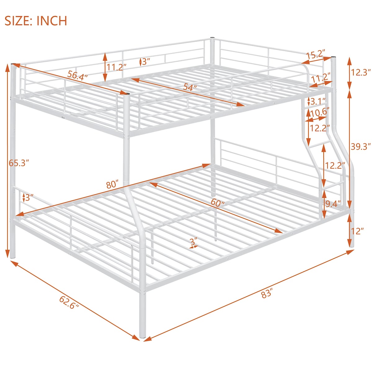 Full XL Over Queen Metal Bunk Bed with Guardrails and Ladder – Overstock