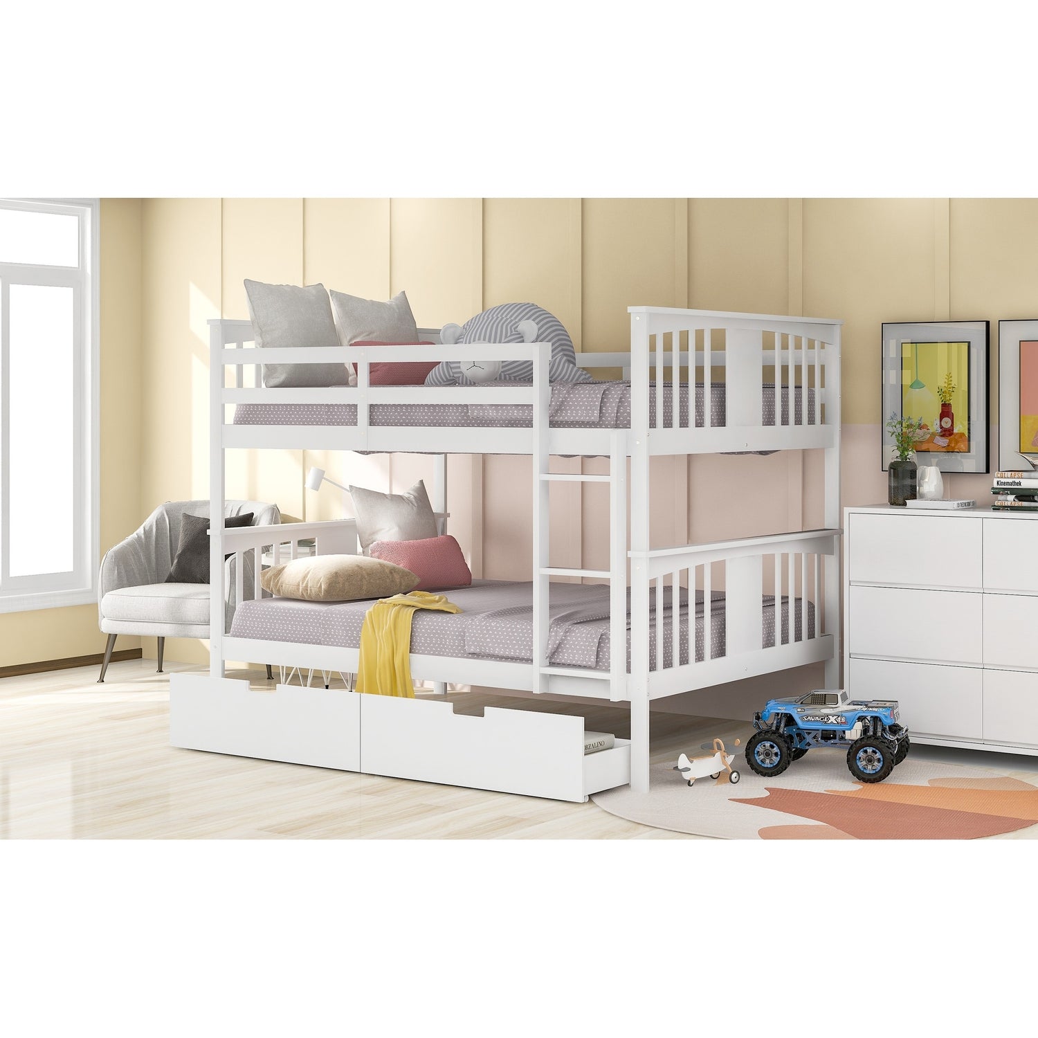 Full over Full Bunk Bed with Drawers and Ladder for Bedroom – Overstock