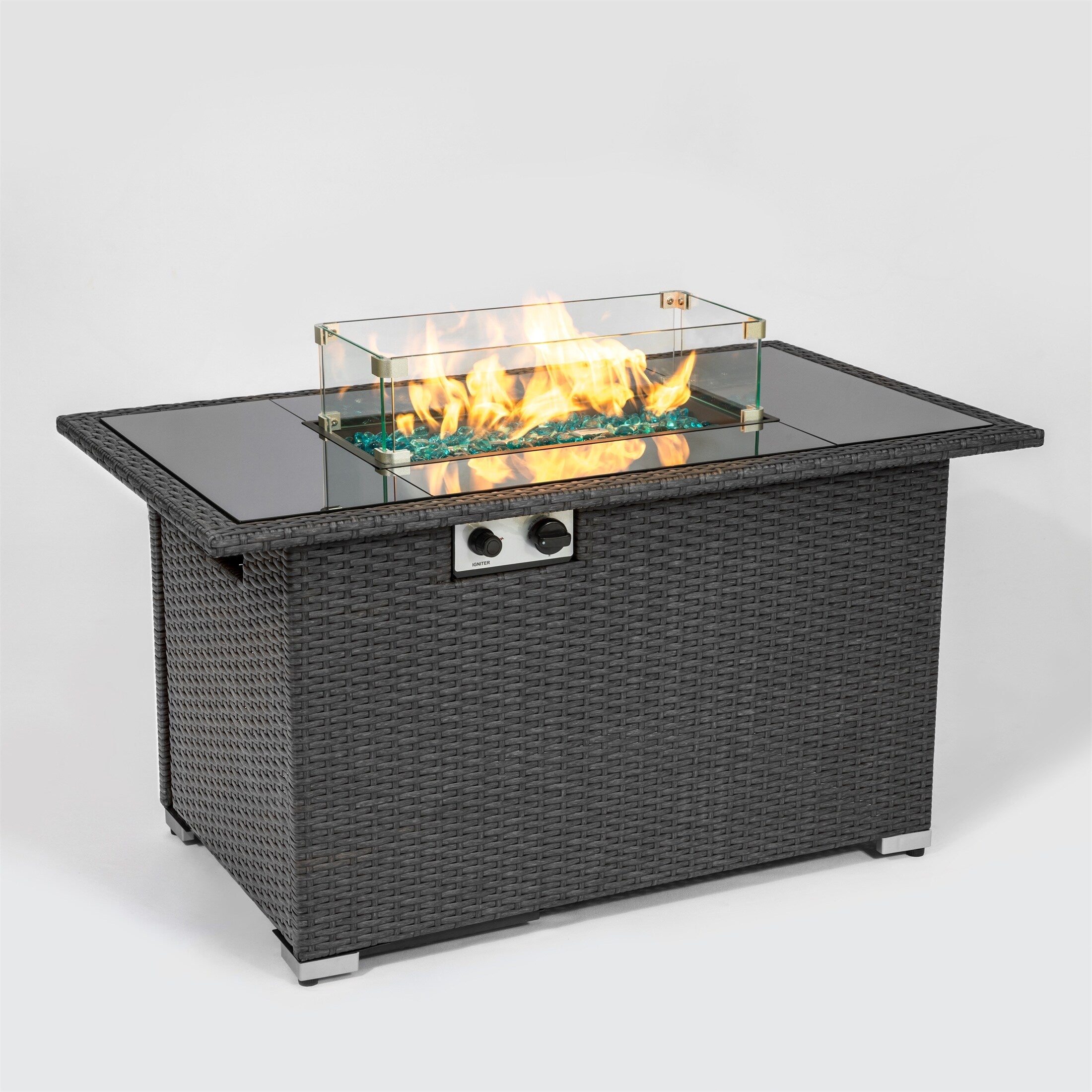 Gas Propane Fire Pit Table Rectangle Tempered Glass Waterproof Cover ...
