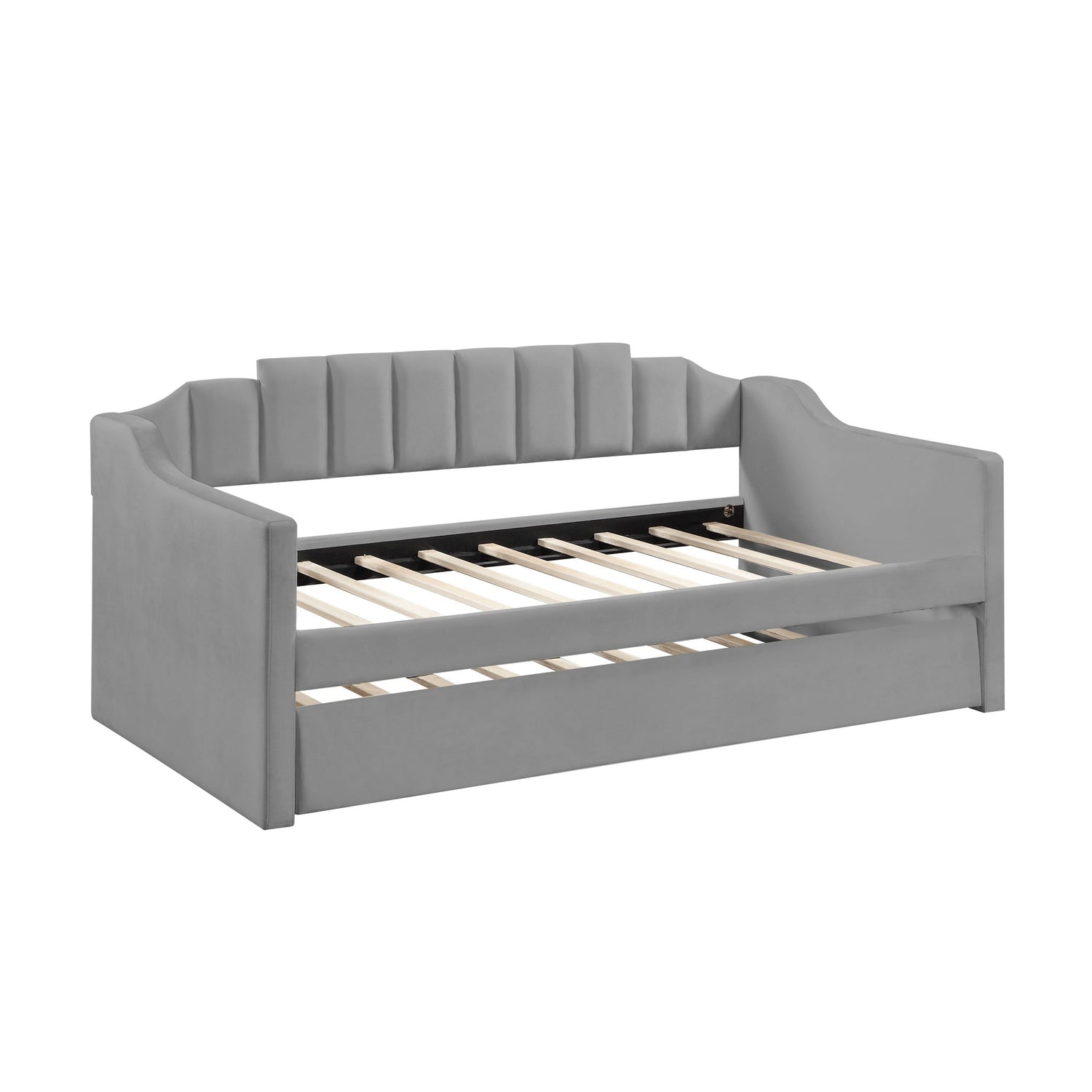 Gray Striped Tufted Wingback Daybed Twin Bed Frame with Trundle Bed ...