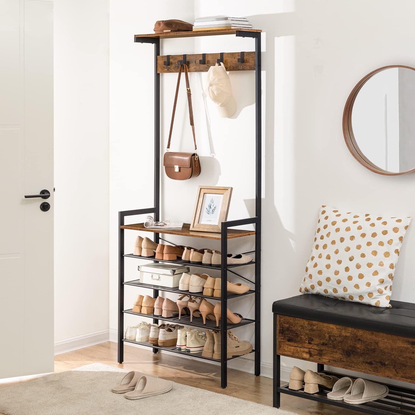 Hall Tree with Bench, Coat Rack with Shoe Storage, Shoe and Coat Rack ...