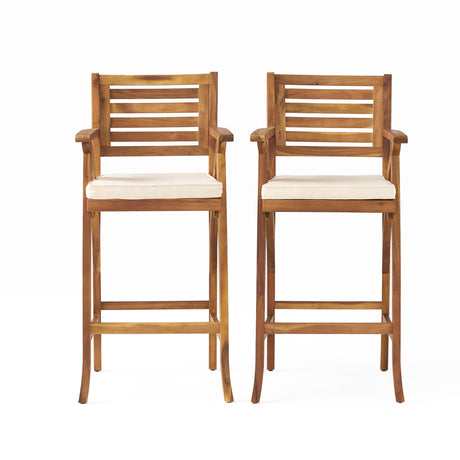 Hermosa Outdoor Acacia Wood Barstool with Cushion (Set of 2) by Christopher Knight Home