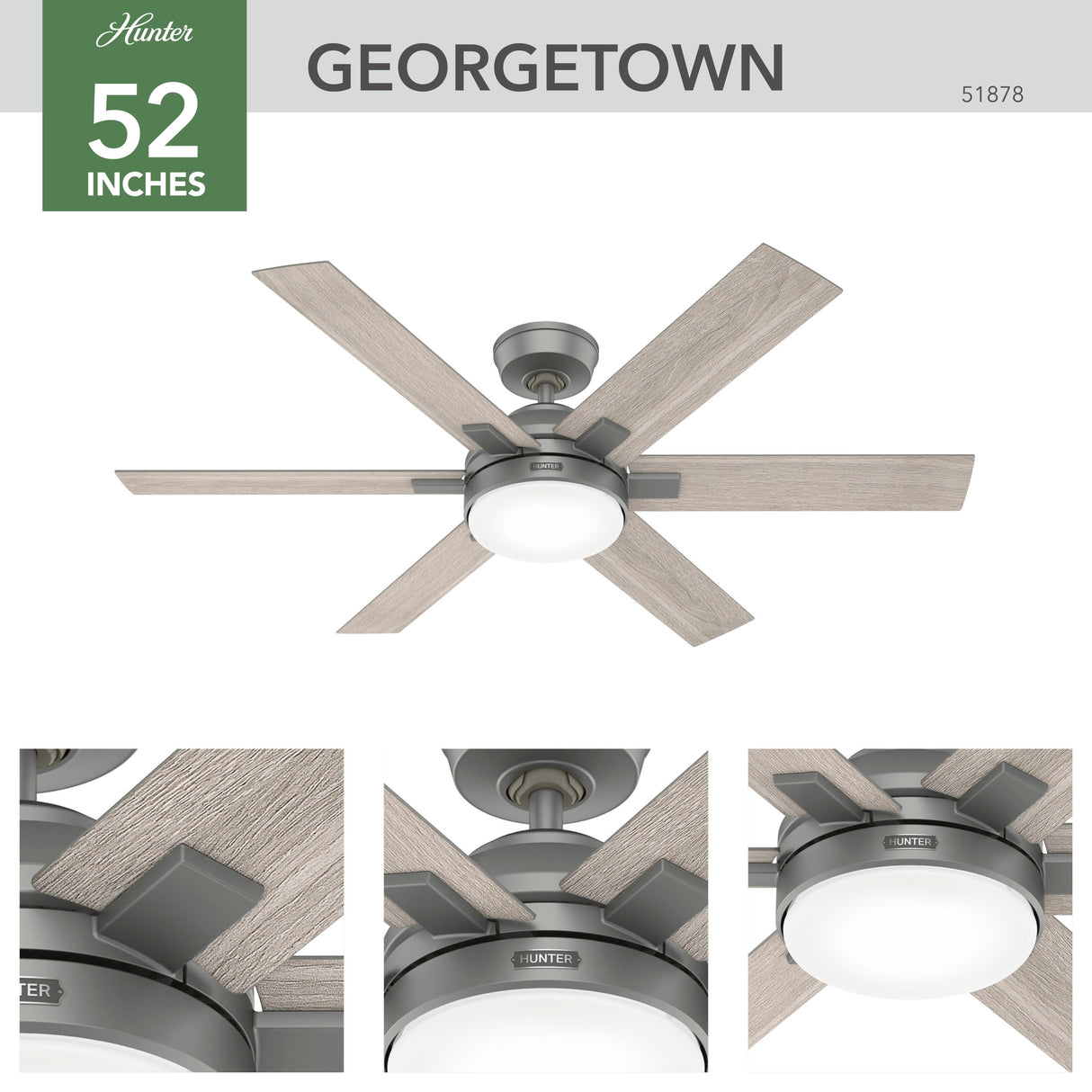 Hunter 52" Georgetown Windmill Ceiling Fan w/LED Light, Remote & Easy 1-2-3 Installation!