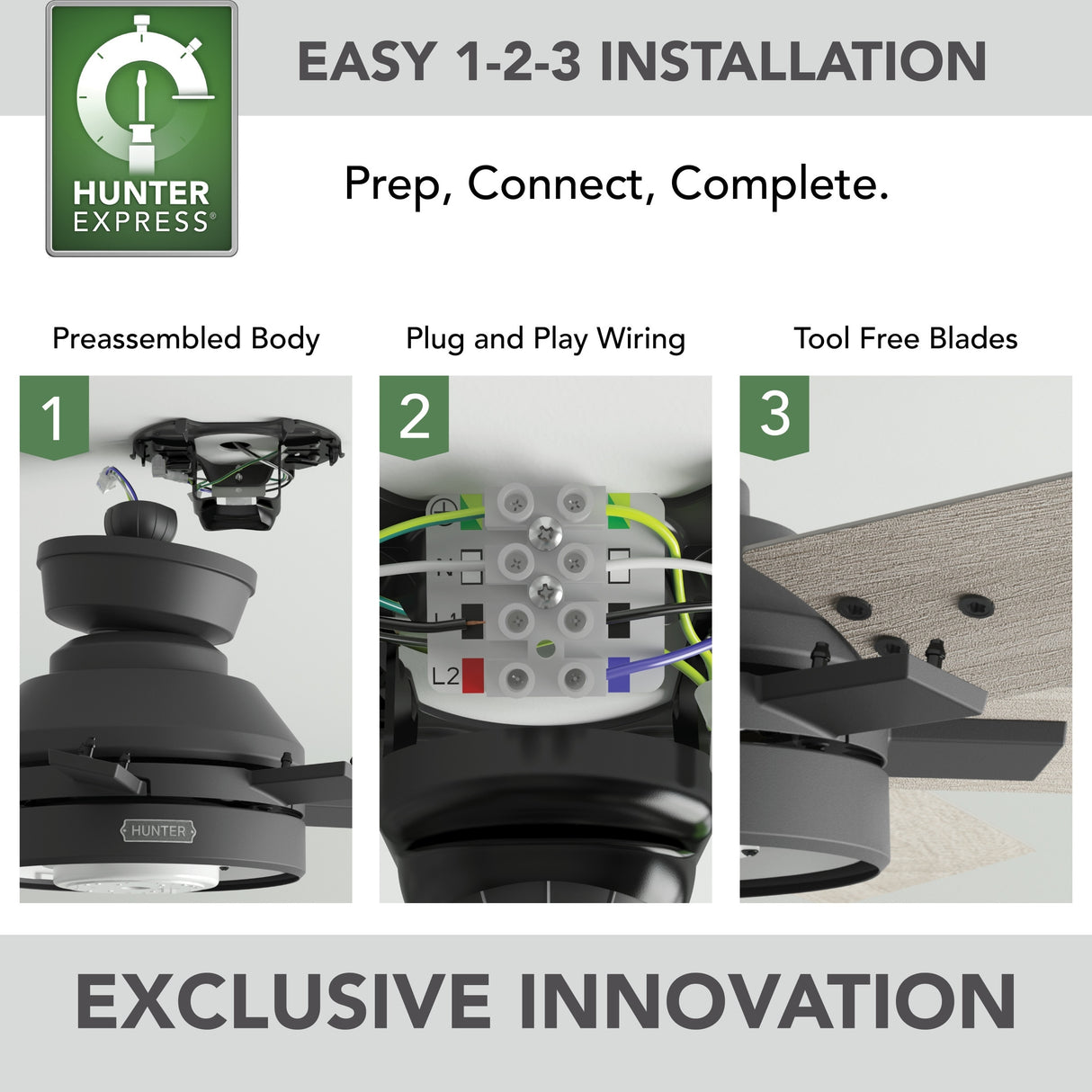 Hunter 52" Georgetown Windmill Ceiling Fan w/LED Light, Remote & Easy 1-2-3 Installation!