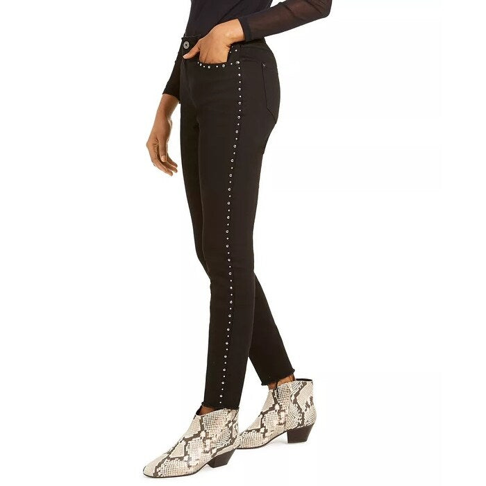 INC International Concepts Women's Studded Frayed-Hem Skinny Jeans Bla ...