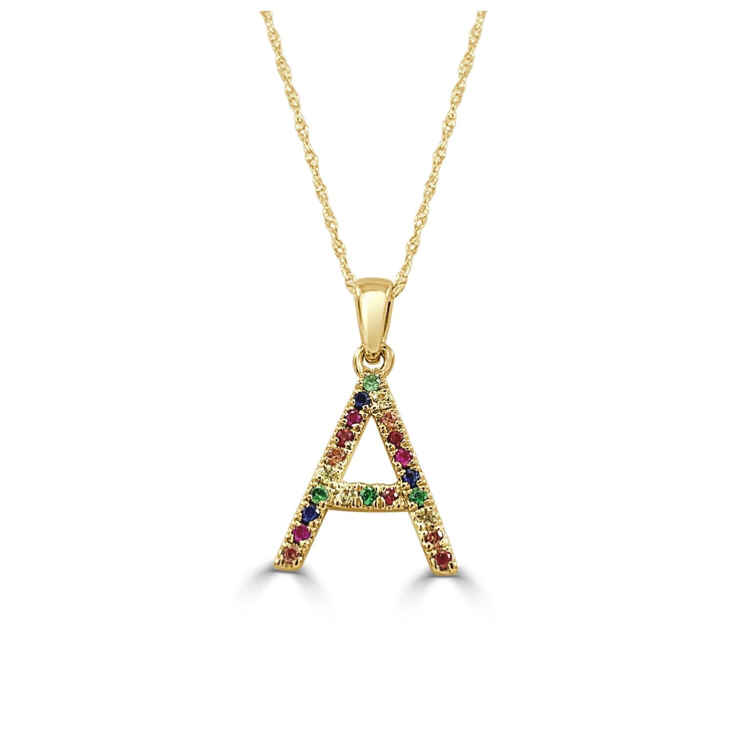 Joelle 14k Yellow Gold Rainbow Multi-Sapphire Letter A Initial Necklac ...