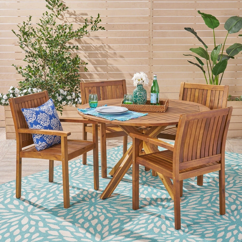 Karen Outdoor Five Piece Acacia Dining Set by Christopher Knight Home