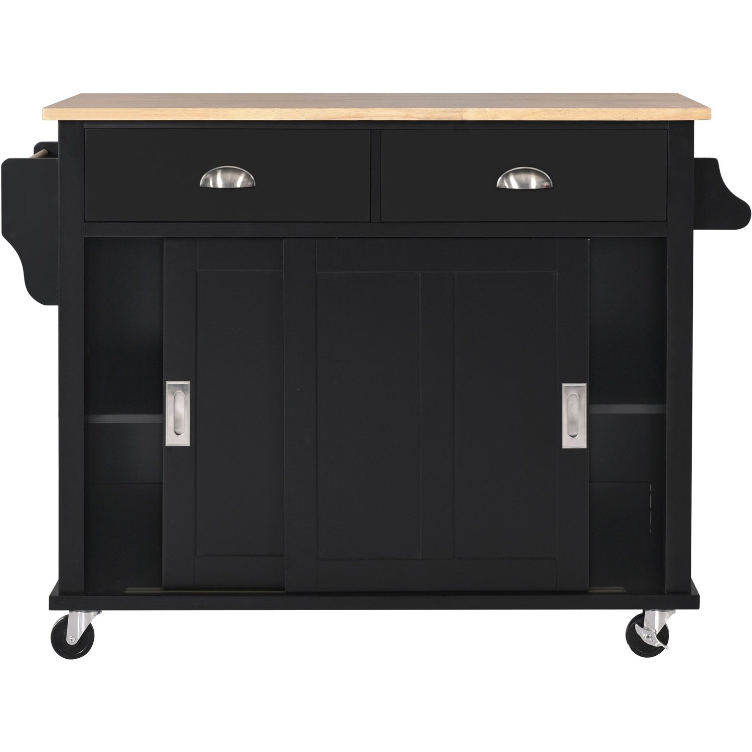 Kitchen Cart Rubber Wood Drop-leaf Countertop Kitchen Island with Stor ...