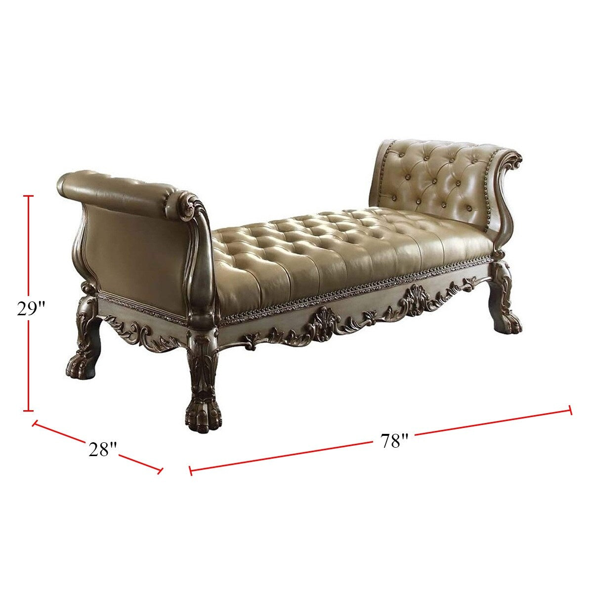 Leatherette Bench with Arms in Bone and Gold Patina – Overstock