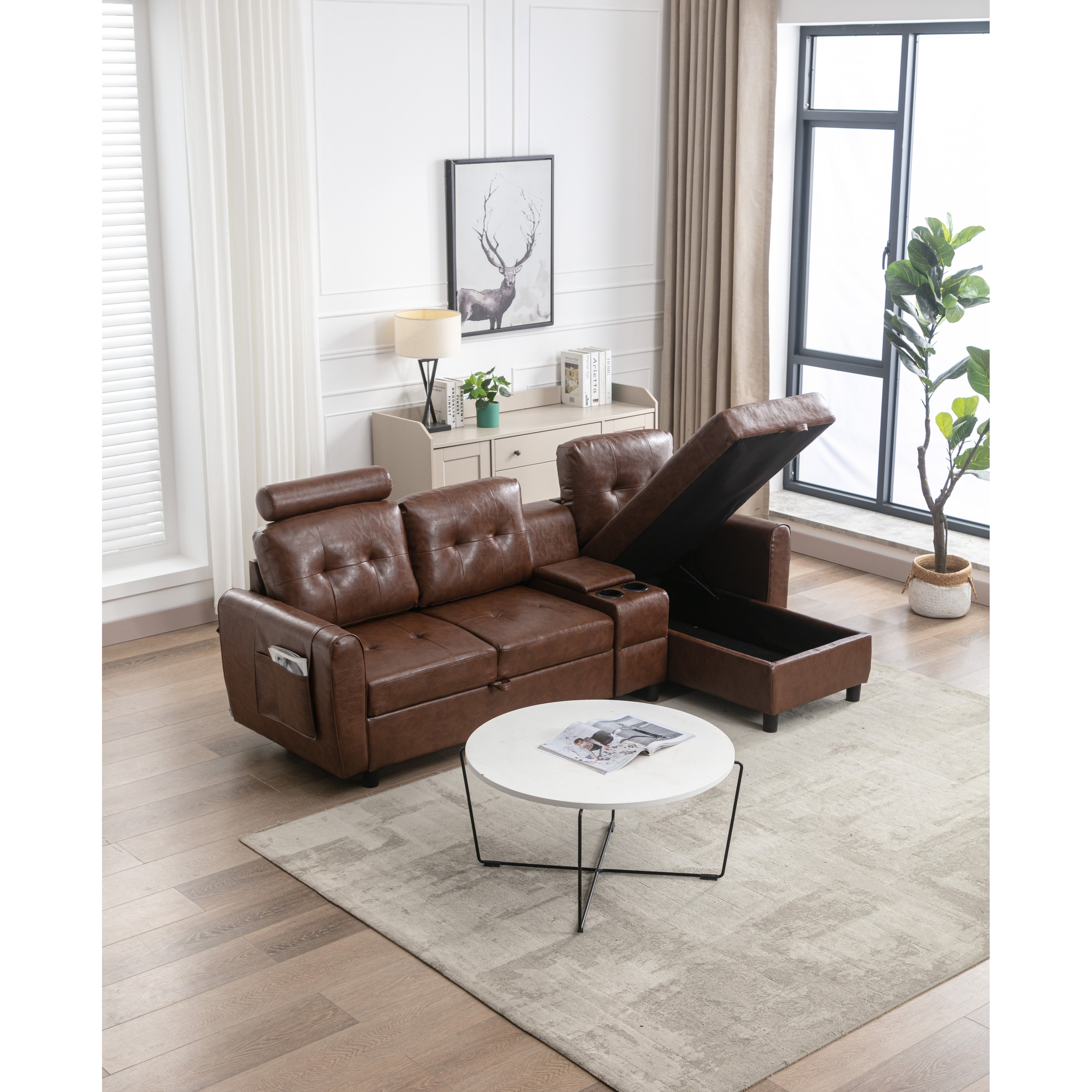 Module Section Sofa Living Room Module Sectional Sofa Set and L-Shape Linen Fabric 3-seat ...