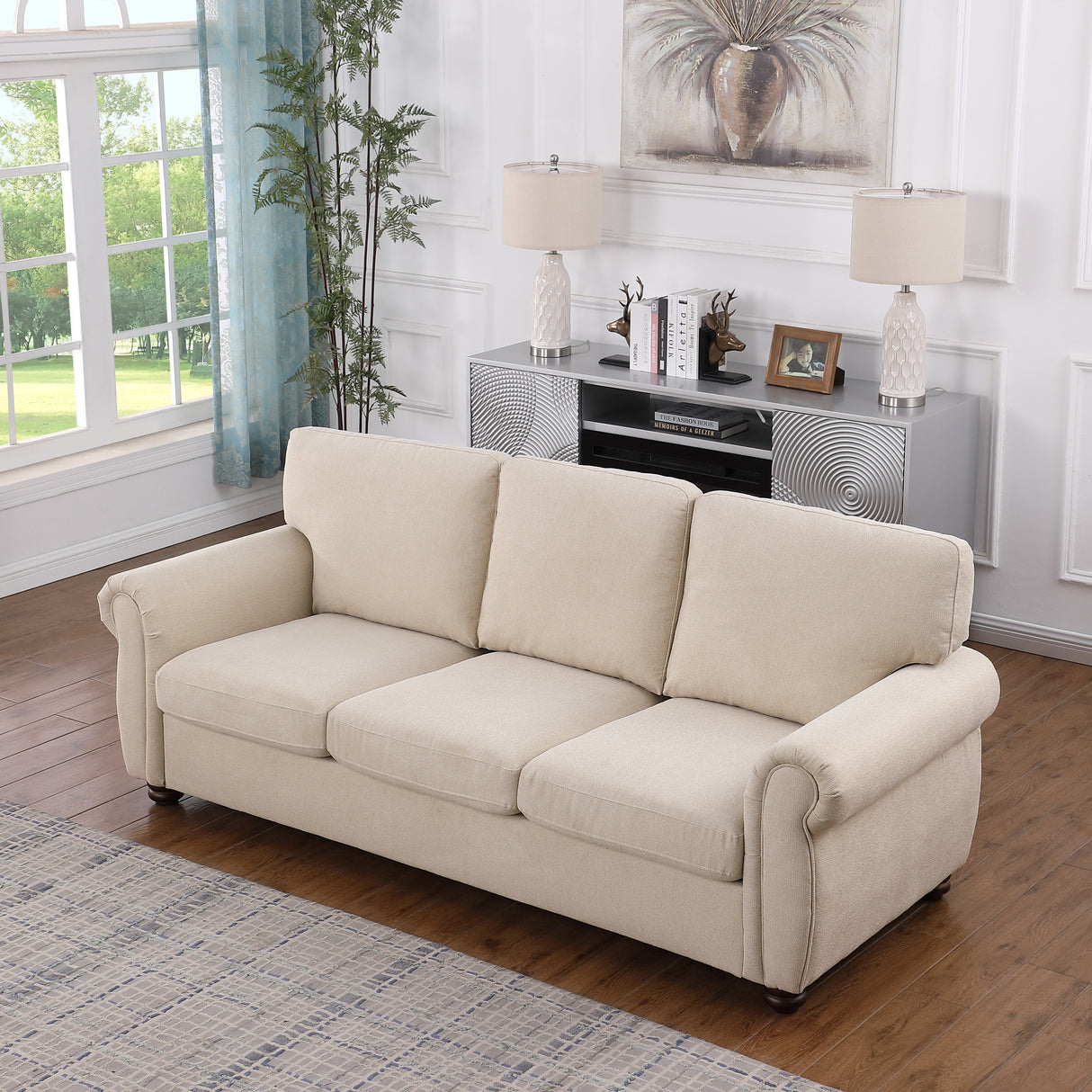 Soft Upholstered Sofa with Solid Wood Frame - 34.40 x 84.60 x 33.85