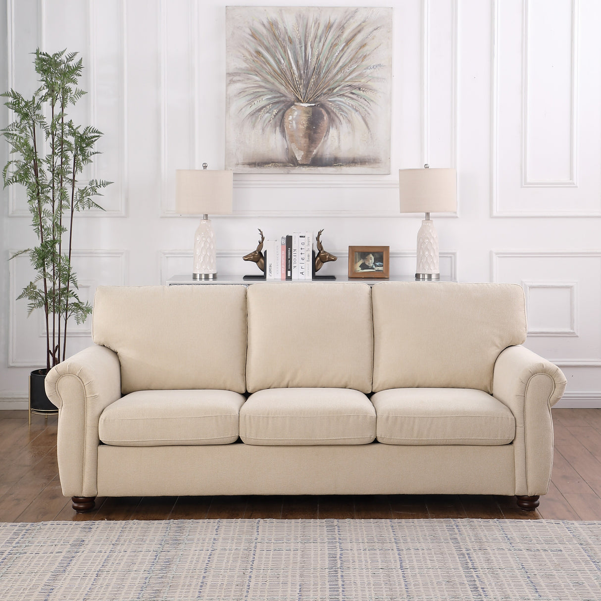 Soft Upholstered Sofa with Solid Wood Frame - 34.40 x 84.60 x 33.85