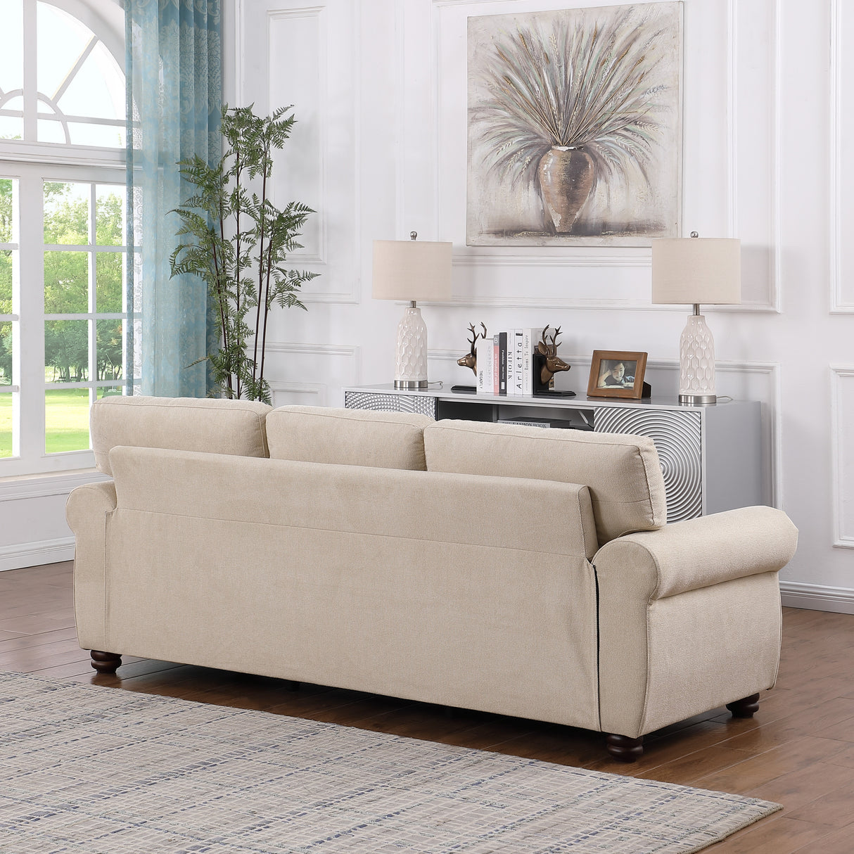 Soft Upholstered Sofa with Solid Wood Frame - 34.40 x 84.60 x 33.85