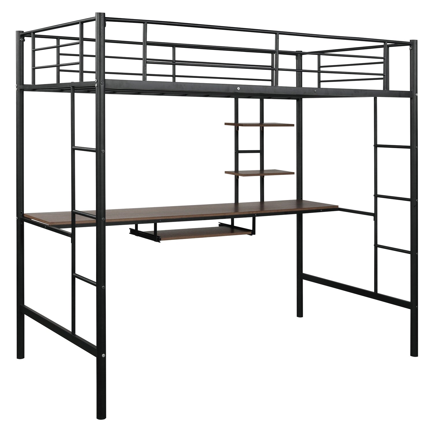 Modern Twin Size Metal Loft Bed with Desk & 2-Tier Bookshelves and Pus ...