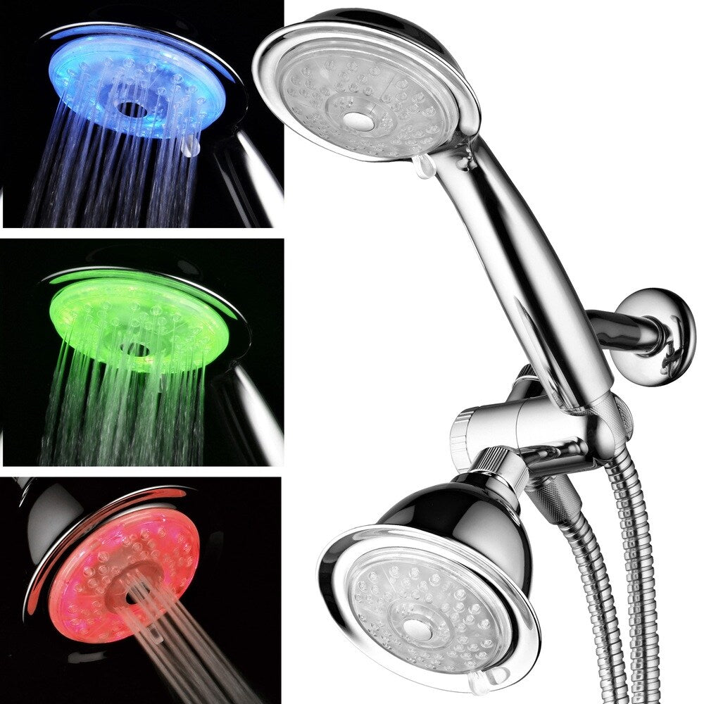 Luminex Air-Turbo LED-Duschset – 7 Farben, 24 Einstellungen | Wasserdruck-Boost, 2 Brausen