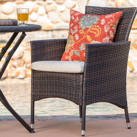 Malaga Outdoor 3-piece Round Wicker Dining Bistro Set with Cushions by Christopher Knight Home