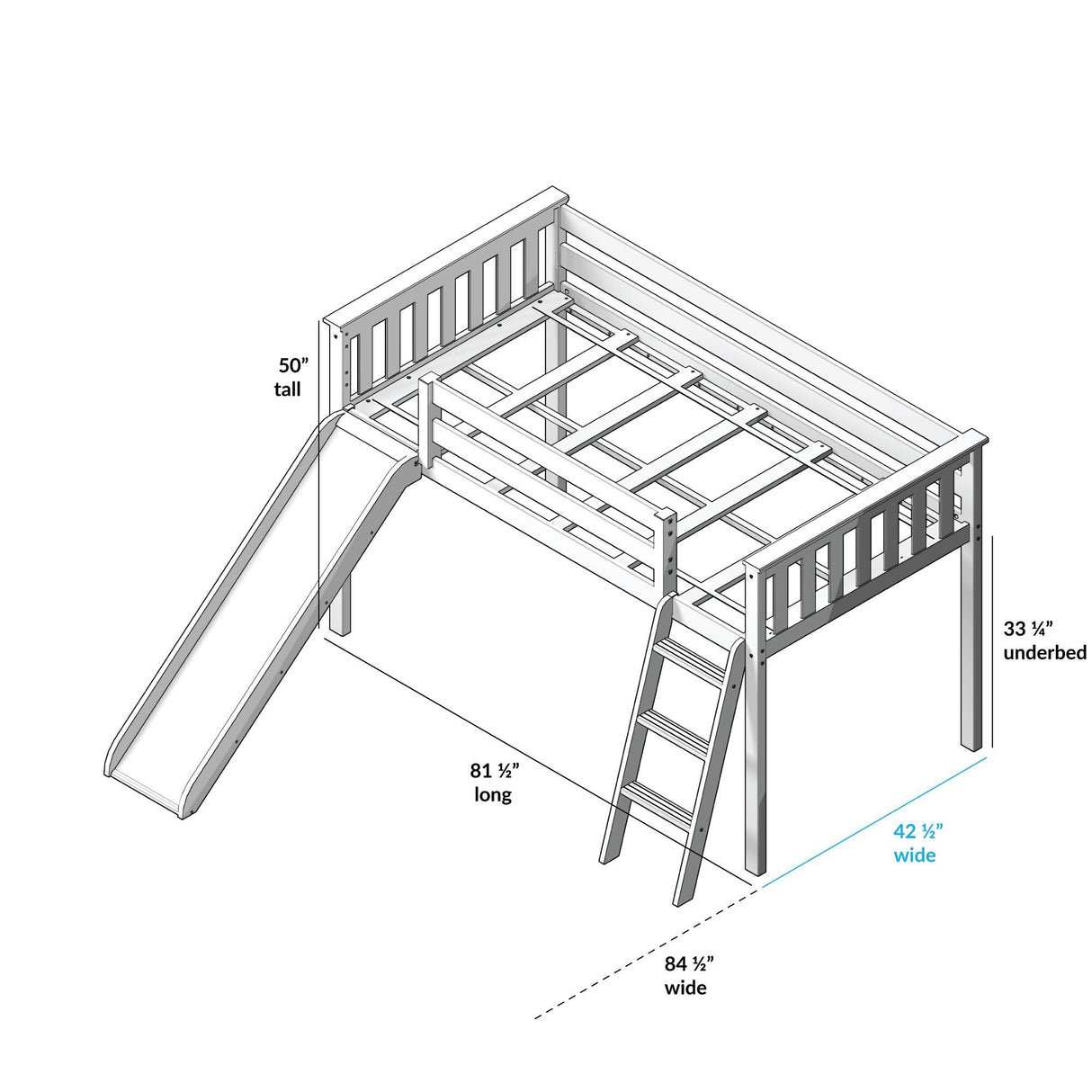 Max and Lily Twin Size Low Loft with Slide