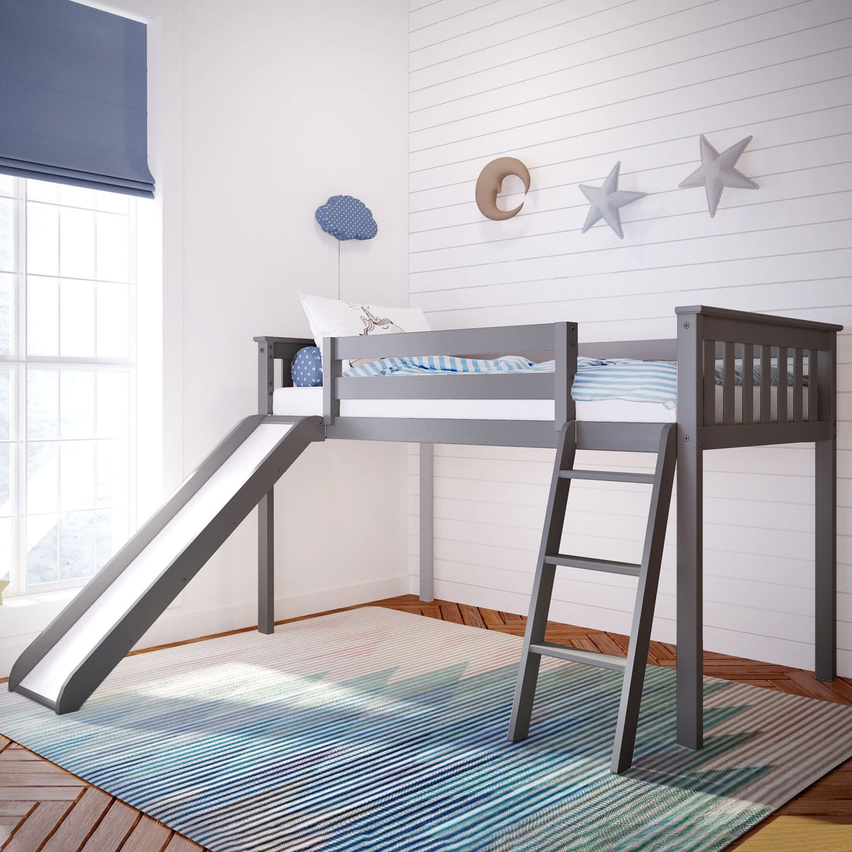 Max and Lily Twin Size Low Loft with Slide