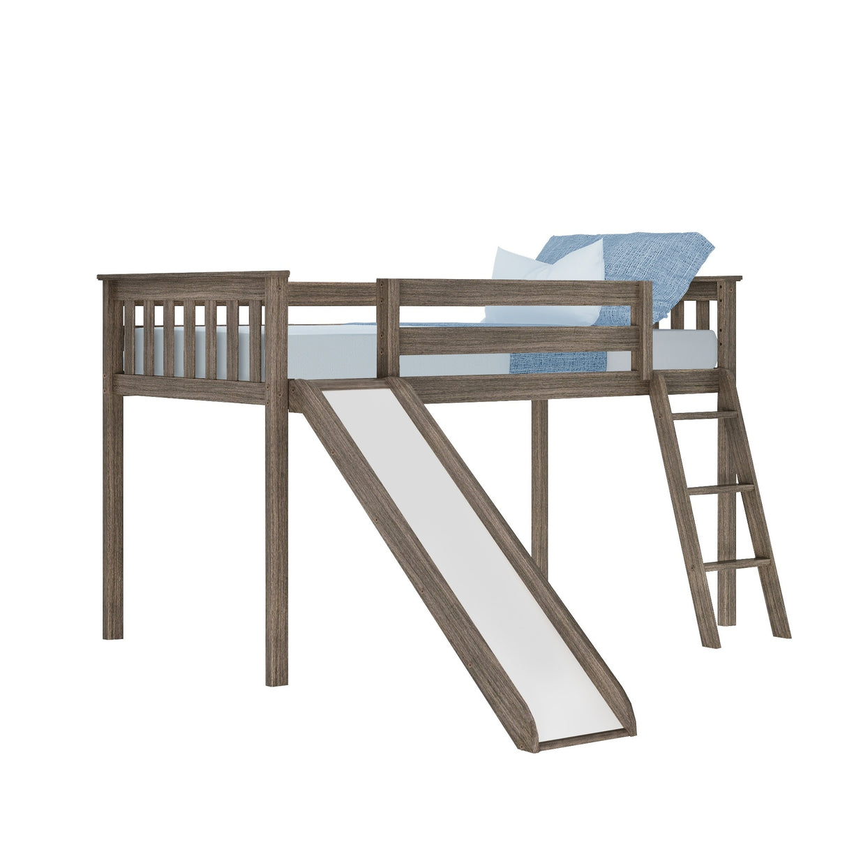 Max and Lily Twin Size Low Loft with Slide