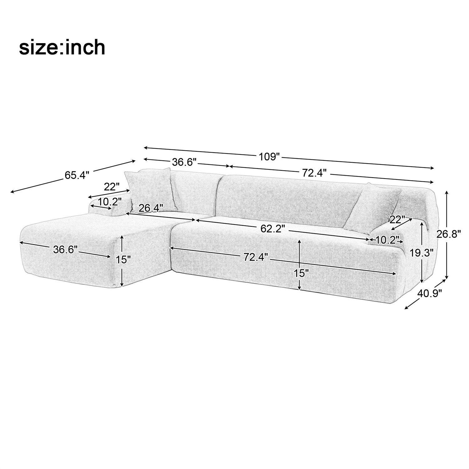 Merax Modern Large L-Shape Modular Sectional Sofa, 2 Piece Free Combin ...