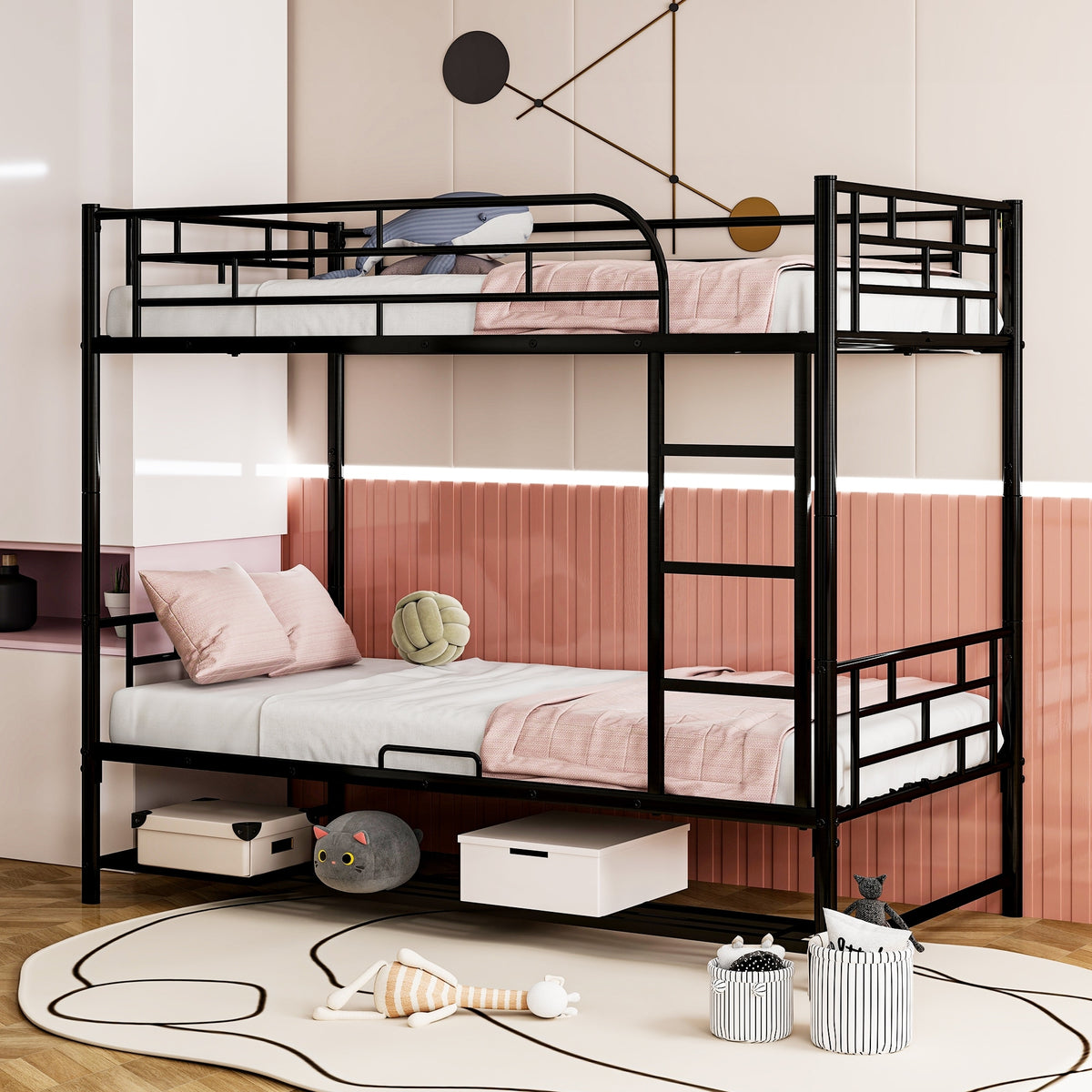 Metal Bunk Beds, Heavy Duty Bunk Beds with Shelf and Slatted Support ...