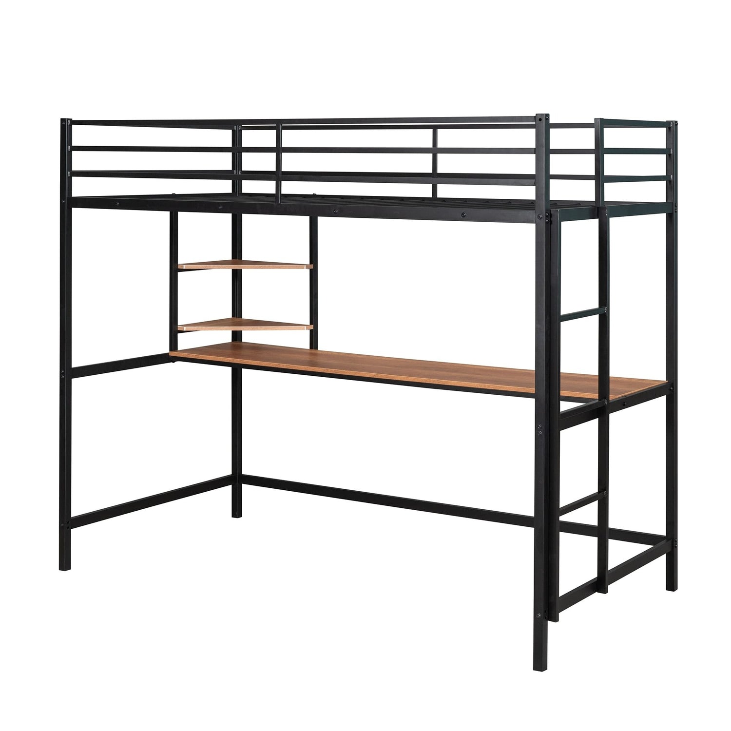 Metal Twin Loft Bed with Desk and Storage Shelves, Space-Saving Twin L ...