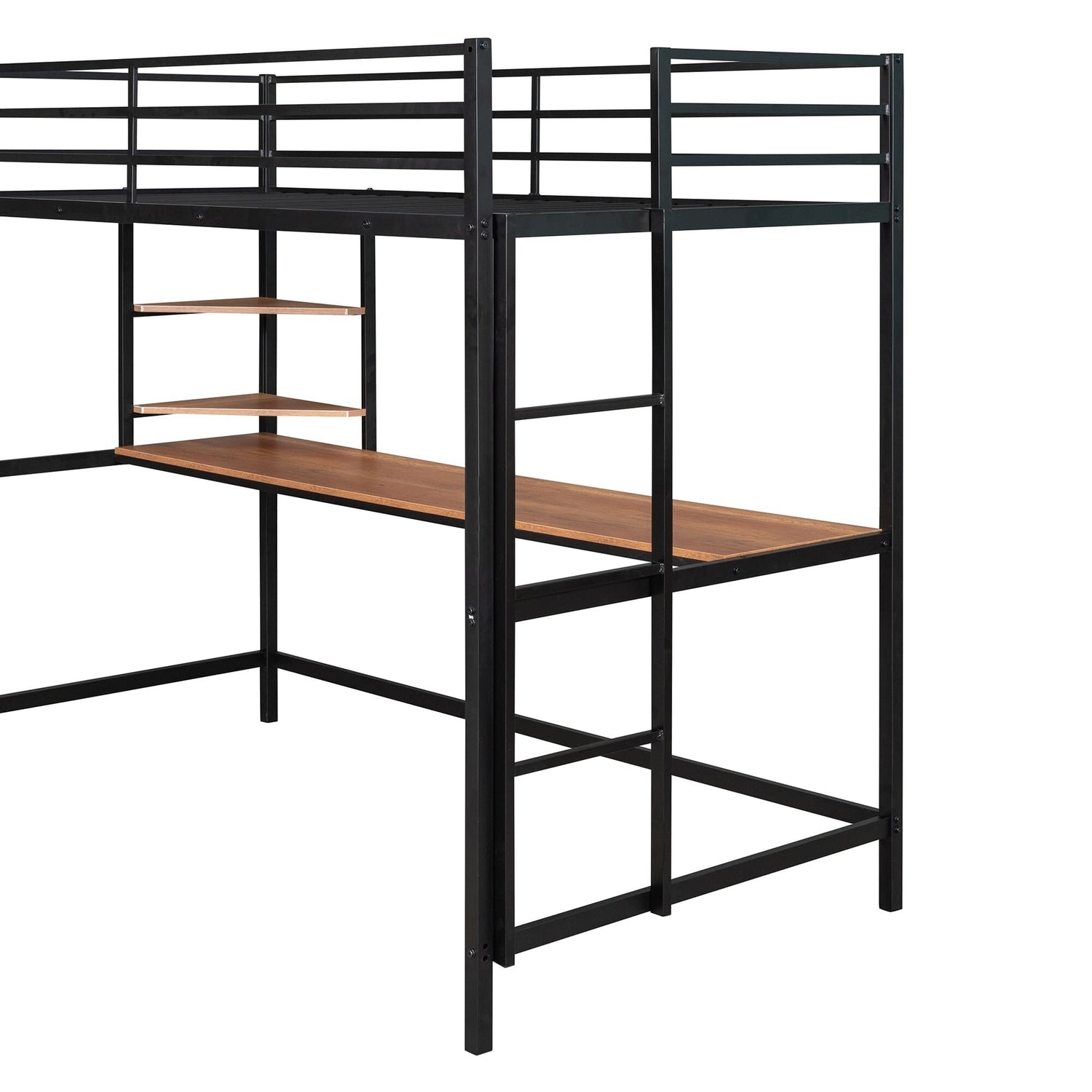 Metal Twin Loft Bed with Desk and Storage Shelves, Space-Saving Twin L ...