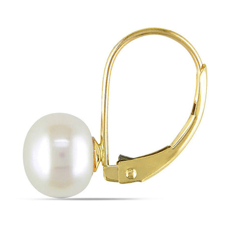 Miadora 10k Yellow Gold White Cultured Freshwater Pearl Earrings (7-7.5 mm)