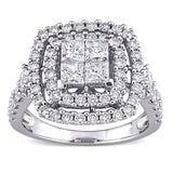 Miadora 14k White Gold 2ct TDW Princess-cut Quad Diamond Double Halo Engagement Ring