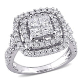 Miadora 14k White Gold 2ct TDW Princess-cut Quad Diamond Double Halo Engagement Ring