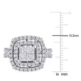 Miadora 14k White Gold 2ct TDW Princess-cut Quad Diamond Double Halo Engagement Ring