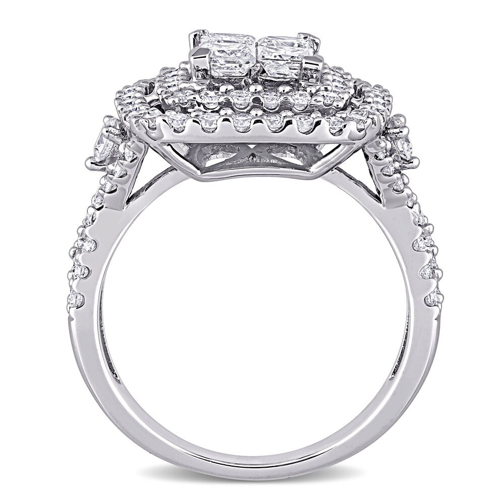 Miadora 14k White Gold 2ct TDW Princess-cut Quad Diamond Double Halo Engagement Ring