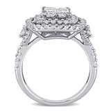 Miadora 14k White Gold 2ct TDW Princess-cut Quad Diamond Double Halo Engagement Ring