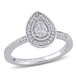 Miadora 14k White Gold 5/8ct TDW Pear and Round-Cut Diamond Halo Engagement Ring