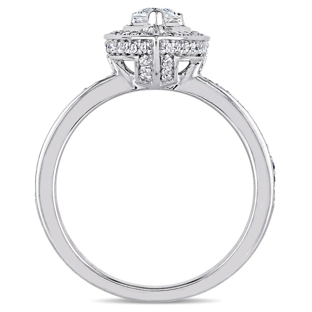 Miadora 14k White Gold 5/8ct TDW Pear and Round-Cut Diamond Halo Engagement Ring