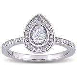 Miadora 14k White Gold 5/8ct TDW Pear and Round-Cut Diamond Halo Engagement Ring