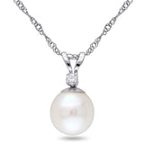 Miadora 7-7.5mm Cultured Freshwater Pearl and Diamond Accent 14k White Gold