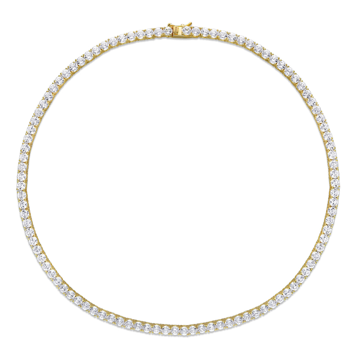 Miadora Created White Sapphire Classic Tennis Necklace in Yellow Plated Sterling Silver