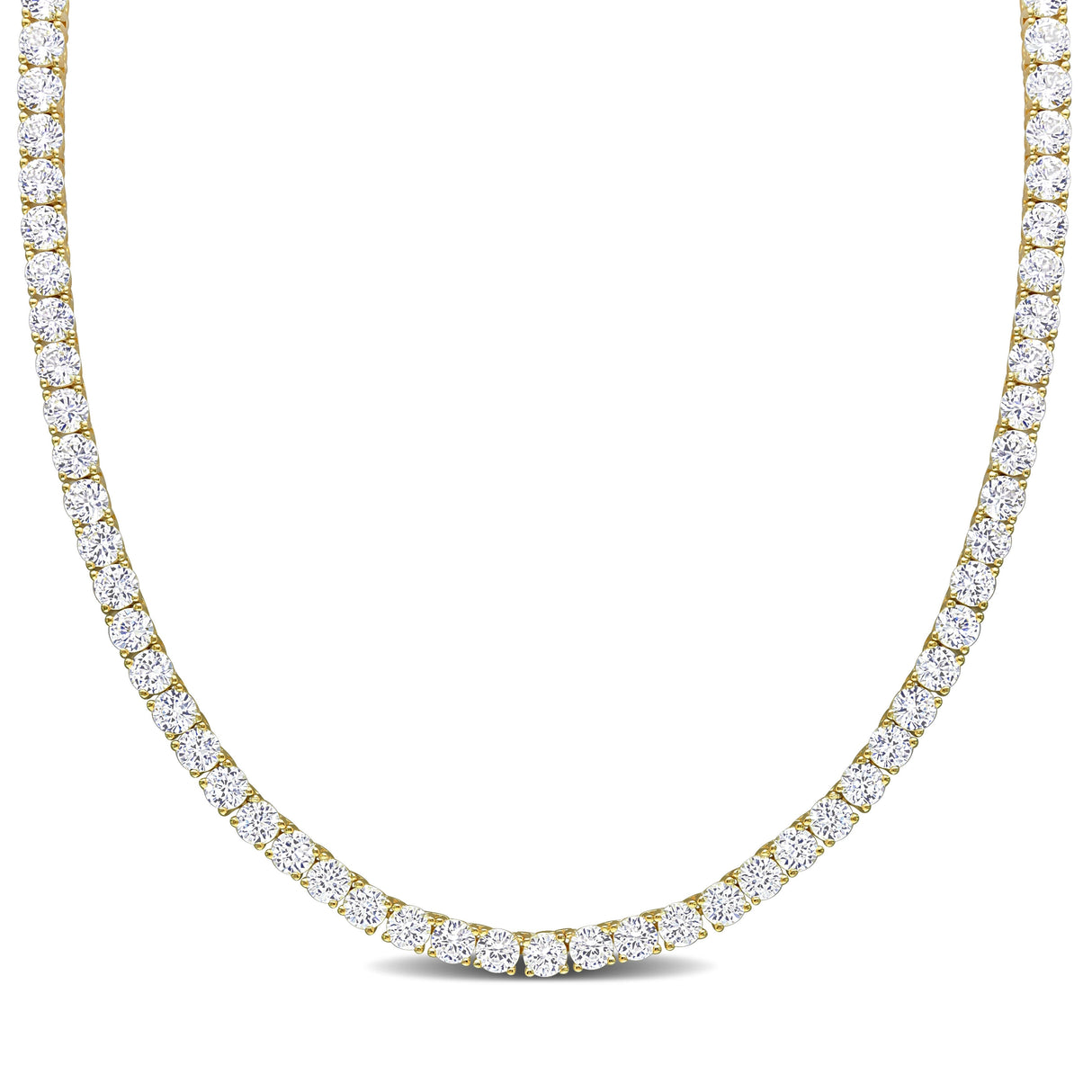 Miadora Created White Sapphire Classic Tennis Necklace in Yellow Plated Sterling Silver