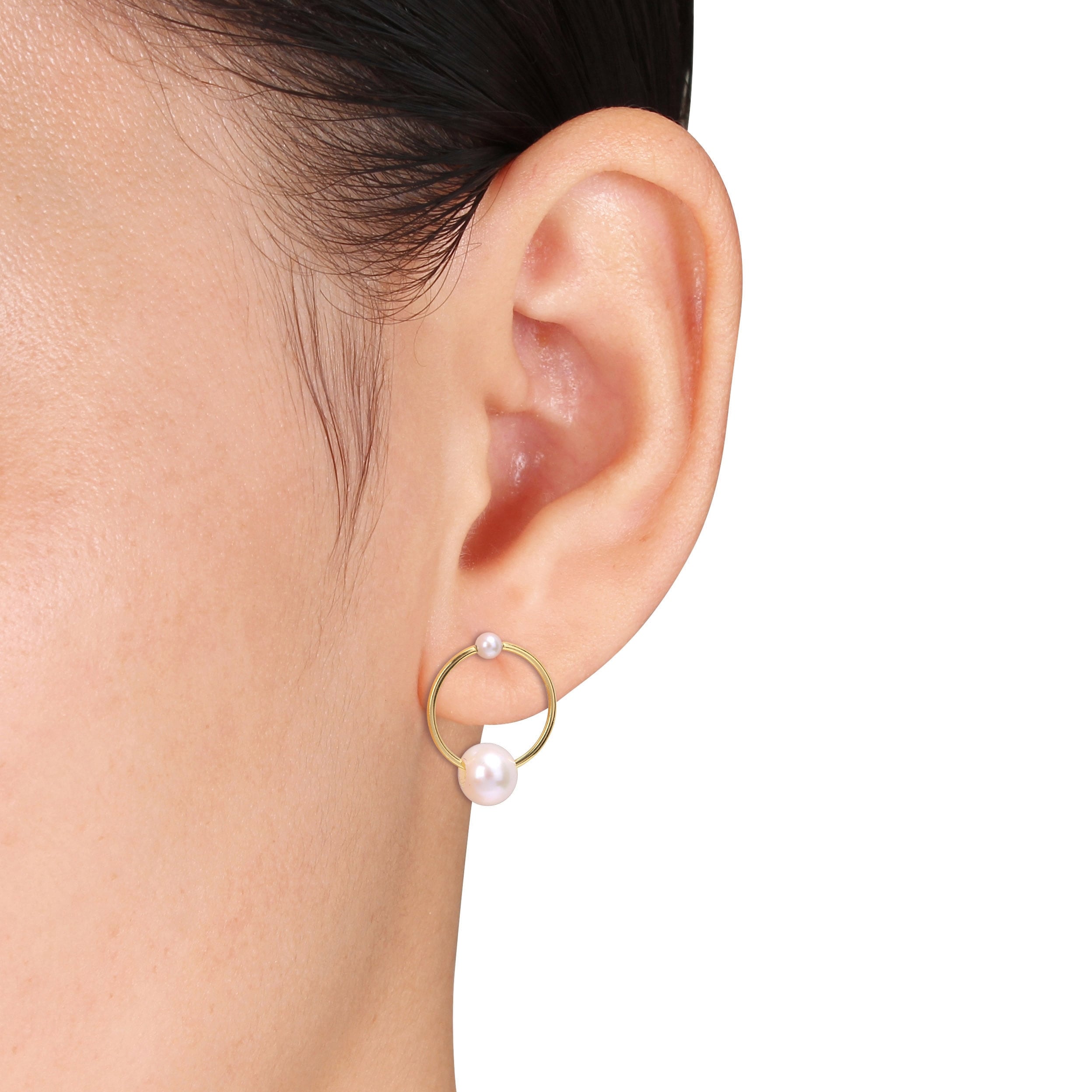 Miadora Cultured Freshwater Pearl Open Hoop Drop Earrings in 14k Yello ...