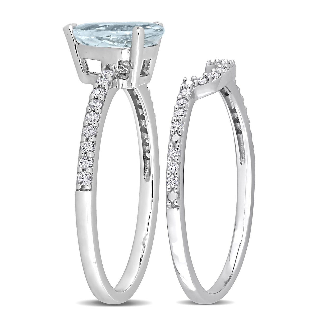 Miadora Pear-cut Aquamarine and 1/4ct TDW Diamond Teardrop Bridal Ring Set in 14k White Gold