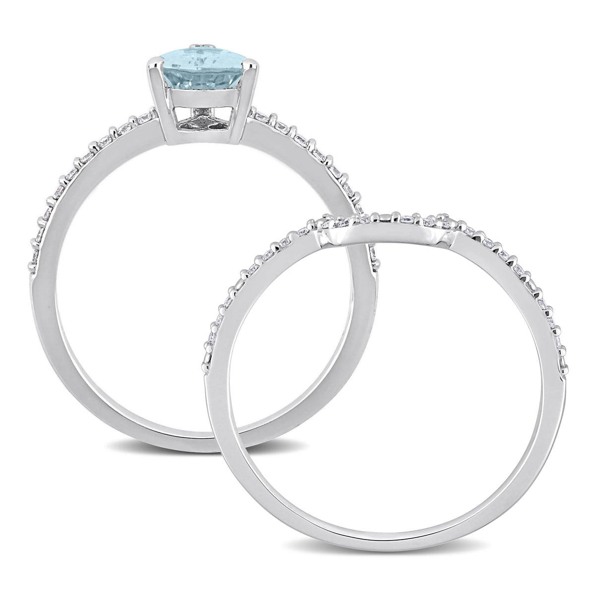 Miadora Pear-cut Aquamarine and 1/4ct TDW Diamond Teardrop Bridal Ring Set in 14k White Gold