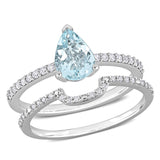 Miadora Pear-cut Aquamarine and 1/4ct TDW Diamond Teardrop Bridal Ring Set in 14k White Gold