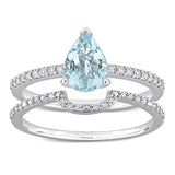 Miadora Pear-cut Aquamarine and 1/4ct TDW Diamond Teardrop Bridal Ring Set in 14k White Gold