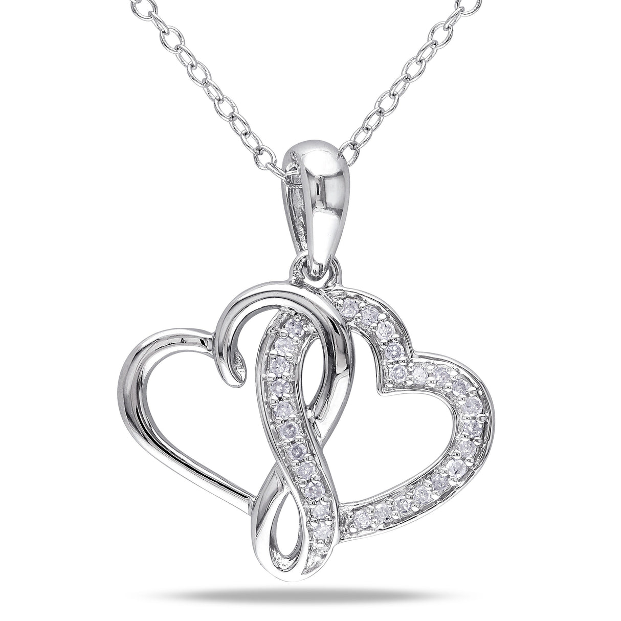 Miadora Sterling Silver 1/ 6ct TDW Diamond Double Heart Necklace